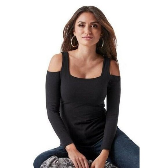Boston Proper Tops - Boston Proper Black Cold Shoulder Square Neck Long Sleeve Top Size Medium